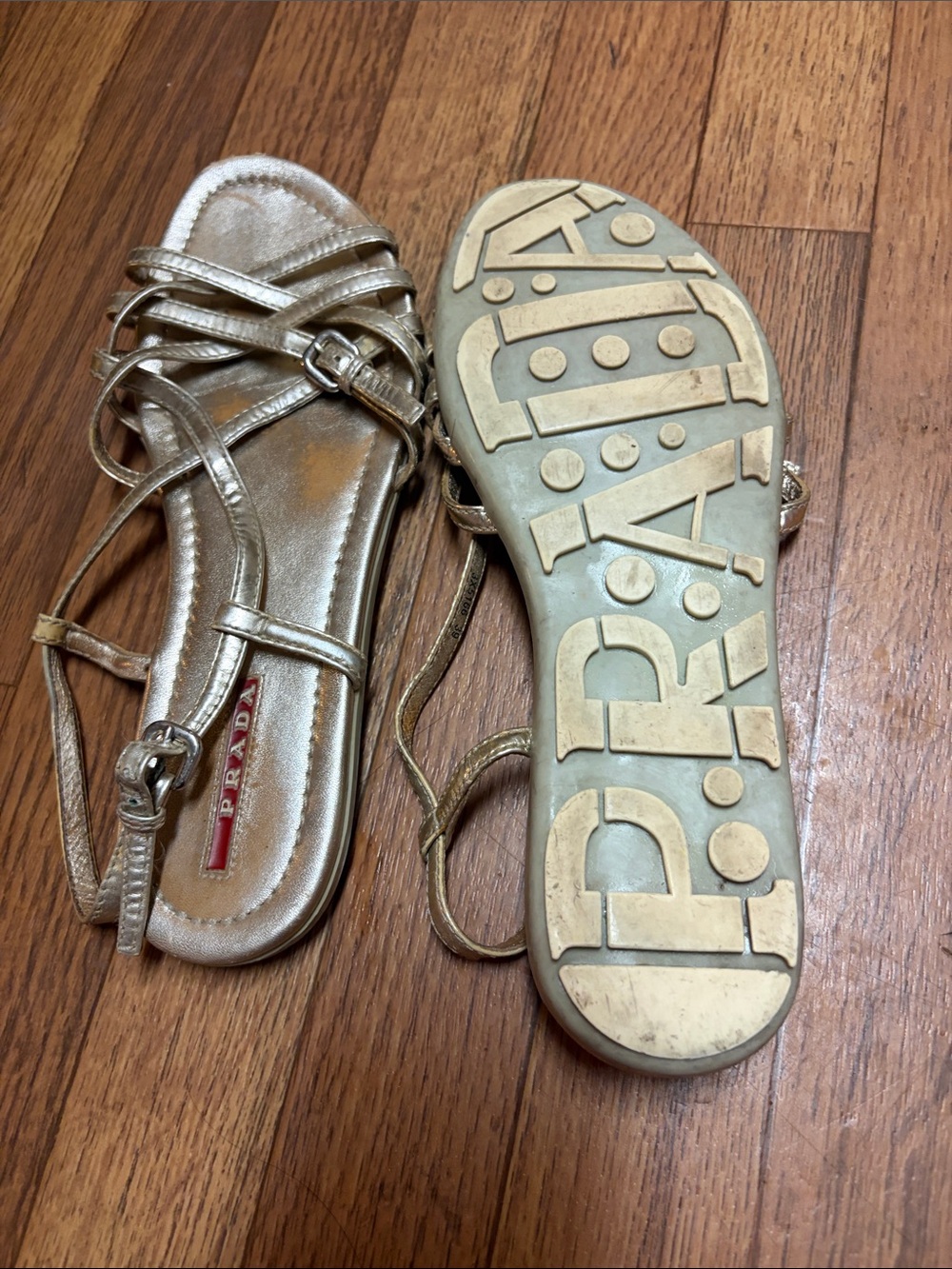 PradaMetallic Gold Strappy Women’s Sandals - Picture 7 of 7